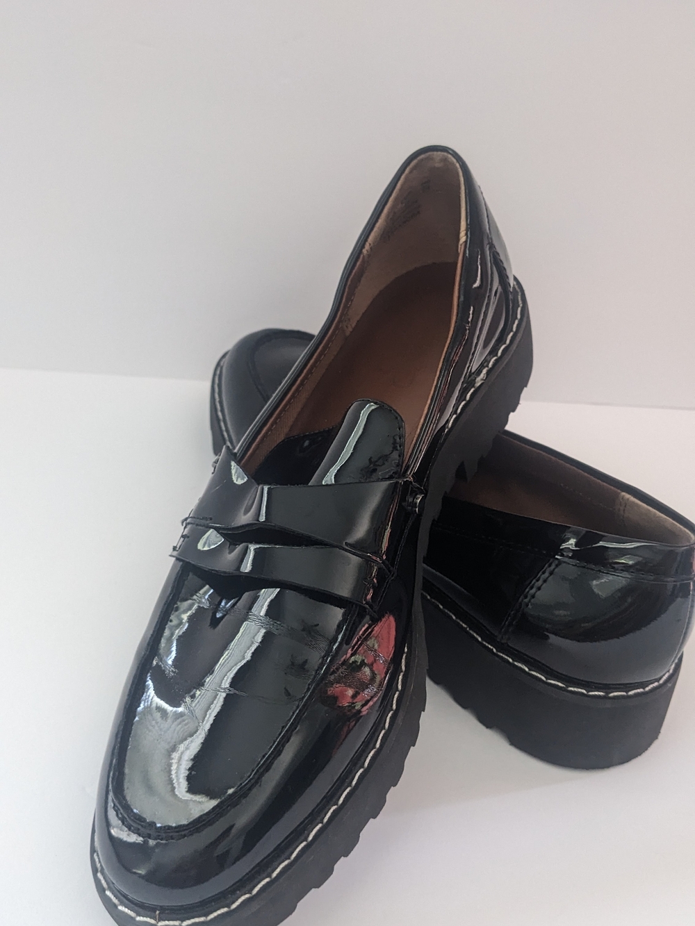 Franco Sarto Black Patent Platform Penny Loafers 7.5